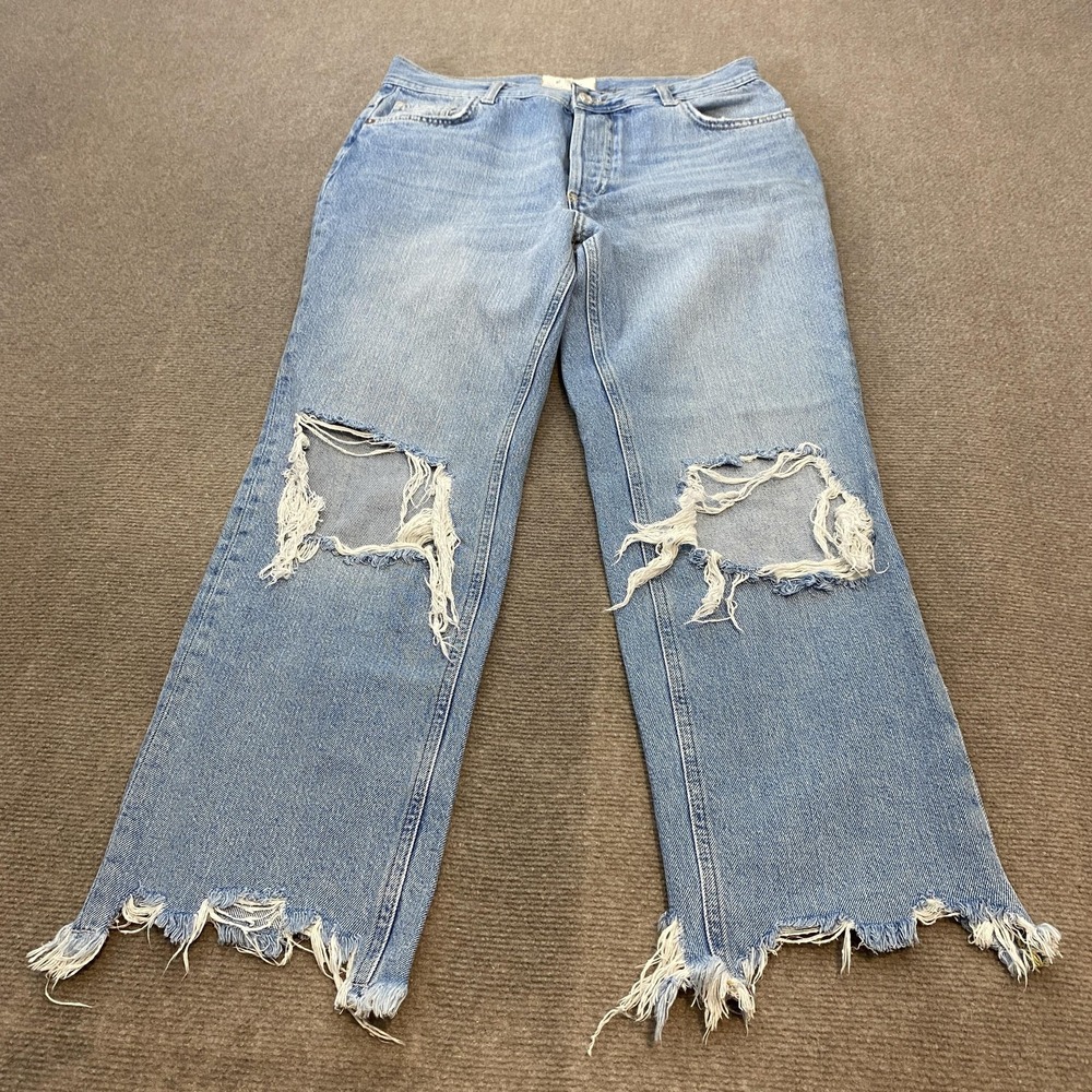 We The Free Jeans Womens 28 Blue High Rise‎ Distressed Straight Boho Button Fly